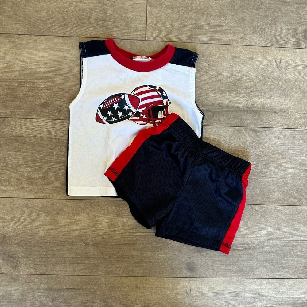 Jumping Beans Athletic Shorts + Matching Football Sleeveless Top baby boy 12 m